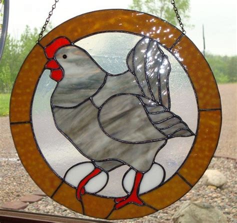 Barnyard Chicken Stained Glass Panel