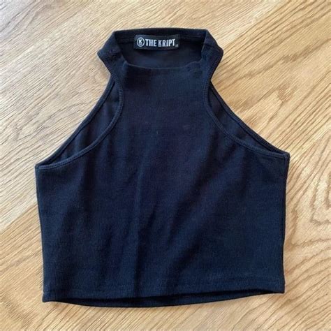 The Kript Ribbed Crop Top In Black Ac Size Depop