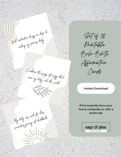 Printable Boho Birth Affirmation Cards Set Of 30 Labor Affirmation