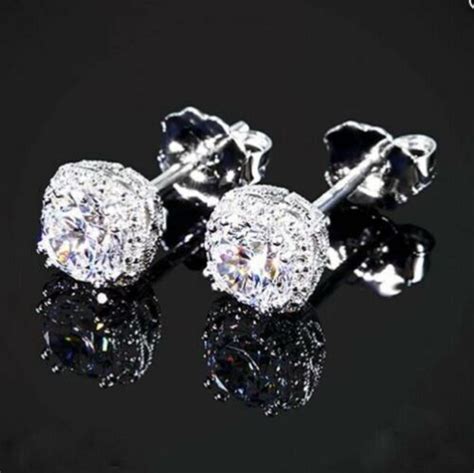 Ct Round Cut Simulated Diamond Halo Stud Earrings K Etsy