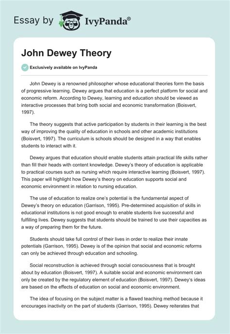 John Dewey Theory - 599 Words | Essay Example