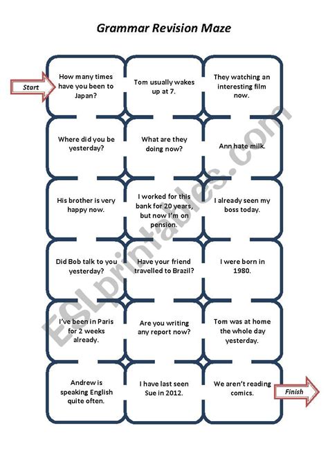 Grammar Revision Maze Present Simple Present Continuous Present Perfect Past Simple