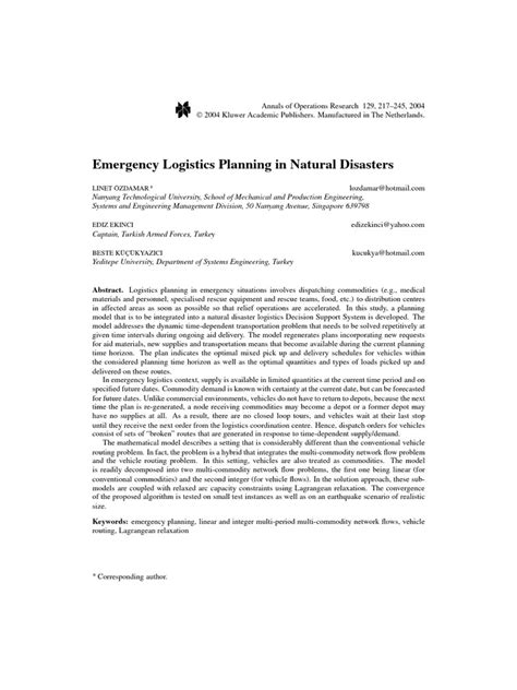 Emergency Logistics Planning in Natural Disasters-Libre | PDF ...