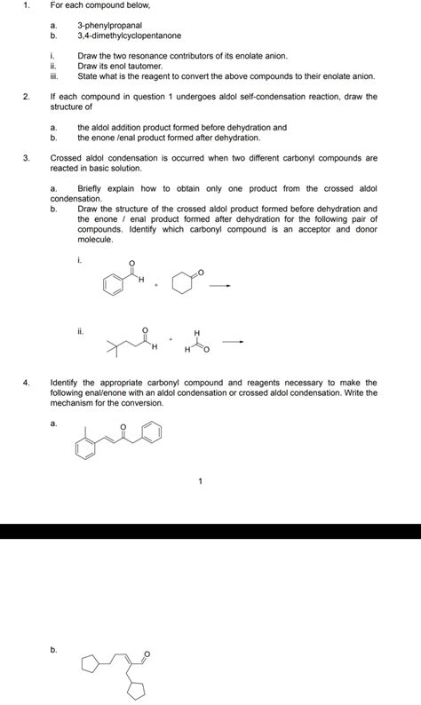 [Solved] Reaction of alpha-hydrogen. 1 . For each compound below ...