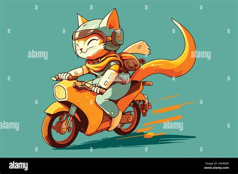 Cat Riding A Motorcycle Vector Illustration Stock Vector Image And Art