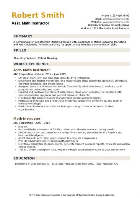 Math Instructor Resume Samples QwikResume