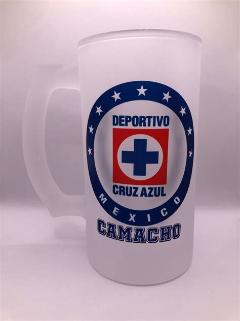 Custom Made Cruz Frosted Beer Mug Personalized Azul Deportivo Glass