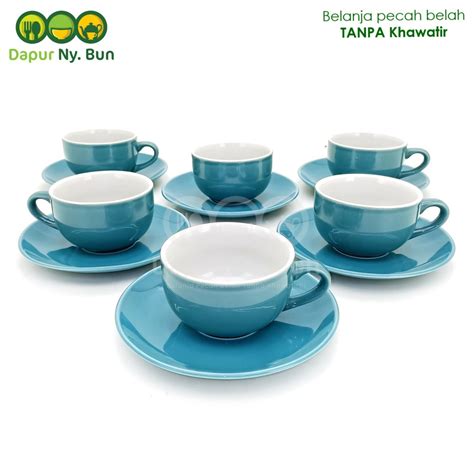 6 Pasang Cangkir Set Two Tone 2 Warna Cangkir Kopi Teh Shopee