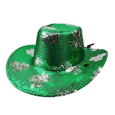 China Customized Irish Green Shamrock Sequin Cowboy Hat Manufacturers