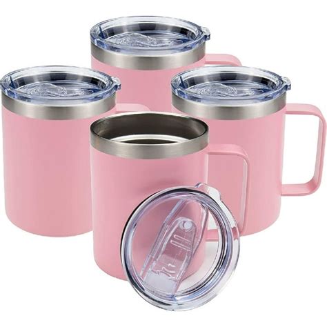 4pack 12oz Stainless Steel Insulated Coffee Mug With Lid And Handle