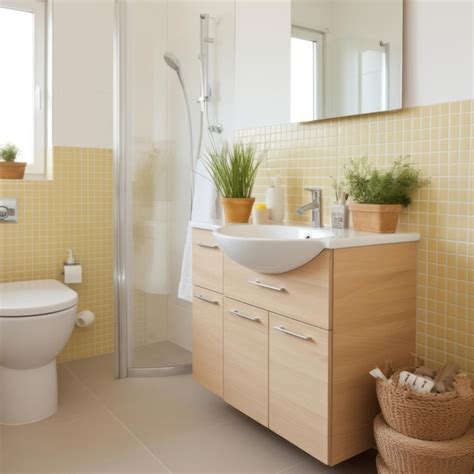 Premium Photo A Bathroom With A Toilet Sink And Shelves