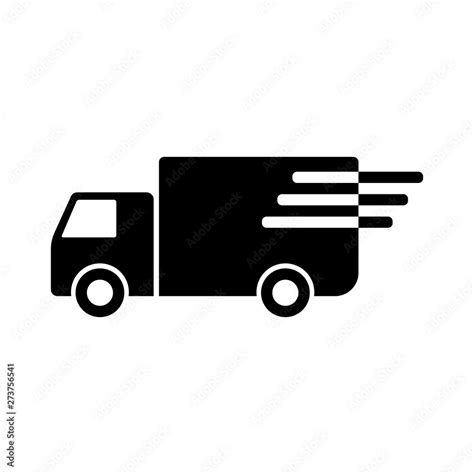 Delivery truck icon. Black silhouette. Vector drawing. Side view. Isolated object on white ...