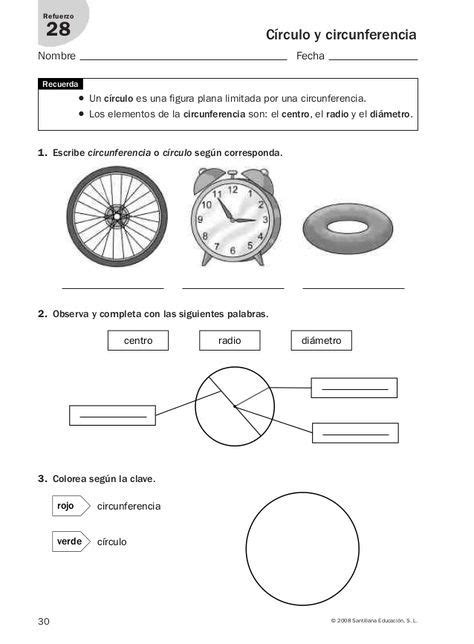 Matematicas Refuerzo Y Ampliacion Santillana Circulo Y Circunferencia