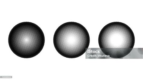 Halftone Spheres Set Semitone Dotted Globes Comic Texture Circles Round