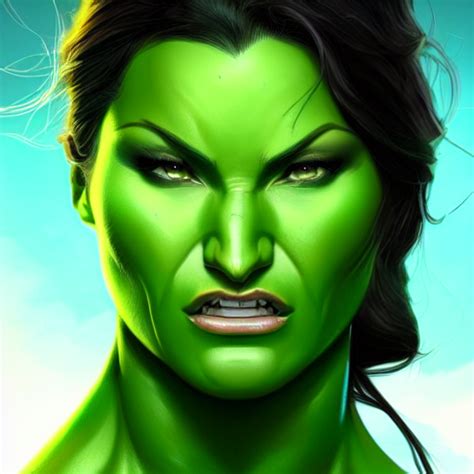 Gina Carano She Hulk Green Skin Highly Detailed Digital Painting