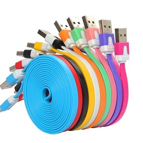 Noodle Micro Usb Charger Cable Flat Colorful Charging Data Sync For