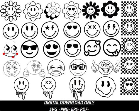 Smiley Face Svg Bundle Smiley Face Svg Smile Svg Trippy Etsy Uk