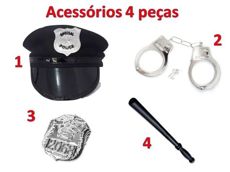 Acess Rios Policial Kit Quepe Algema Distintivo E Cacete