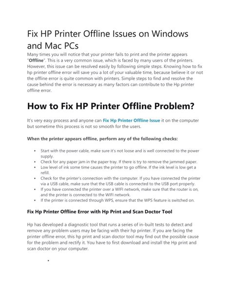 Ppt Fix Hp Printer Offline Issues On Windows And Mac Pcs Powerpoint Presentation Id 11047337