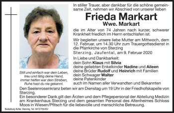 Traueranzeigen Von Frieda Markart Trauer Bz