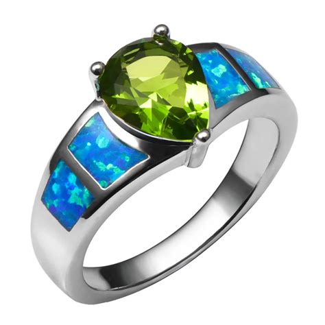 Blue Fire Opal With Peridot Sterling Silver Ring Beautiful Jewelry