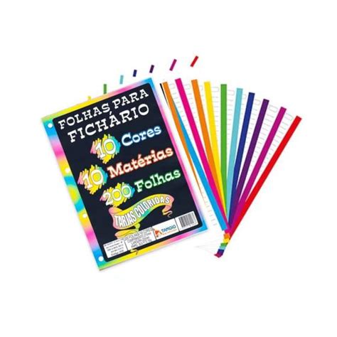 Folha Para Fichario A4 - Folha Para Fichário Colorida Refil 4 Furos 200 Folhas A4 - Tamoio ...