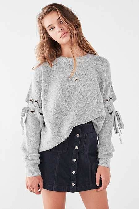 Uo Nadine Lace Up Sleeve Sweater Sweater Sleeves Cardigans For Women Sweaters