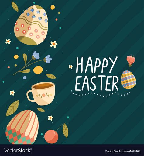 Happy Easter Lettering And Eggs Royalty Free Vector Image