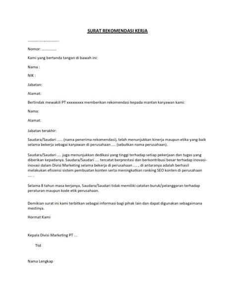 Download Contoh Surat Rekomendasi