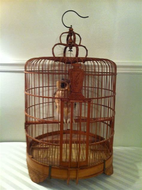 Antique Chinese Bird Cage Wood Handcrafted Very Old Handcarved Sliding