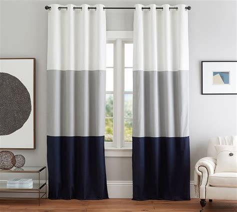 Color Block Drape With Polished Nickel Grommet, Set of 2 | Pottery Barn