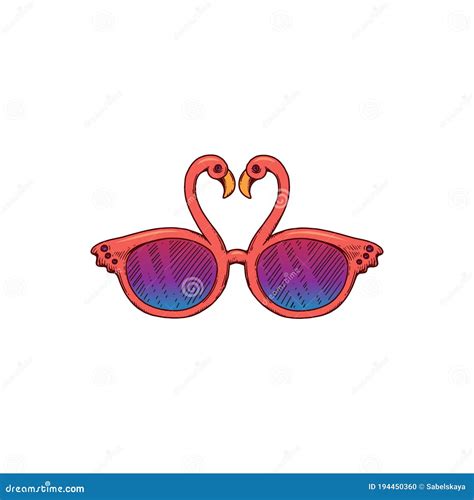 Tropical Flamingo Shaped Sunglasses With Two Pink Birds And Colorful