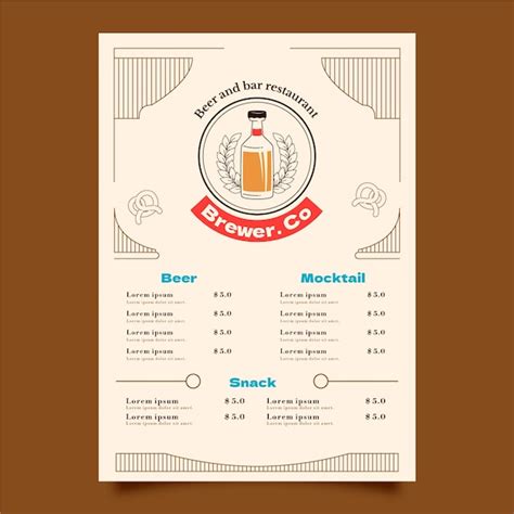 Free Vector Hand Drawn Beer Bar Menu Template