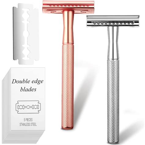 2 Pieces Double Edge Safety Razor For Women Shaving Razor With 100 Blades Reusable