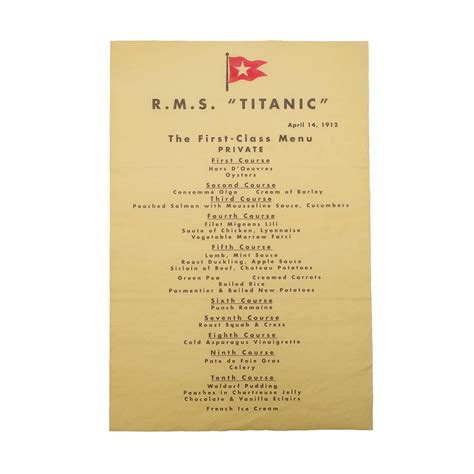 Titanic RMS White Star Line Dining Room Dinner Menu Nautical Decor Gift