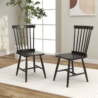 Pcs Windsor Dining Chairs Armless Spindle Back Wood Black Natural