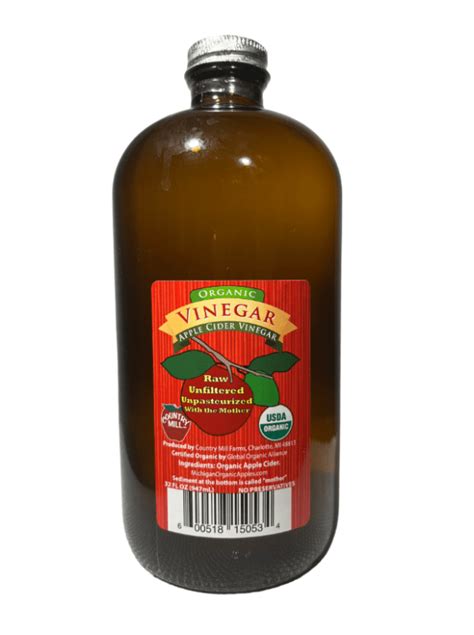 Country Mill Organic Apple Cider Vinegar Raw Unfiltered Unpasteurized With The Mother 32oz