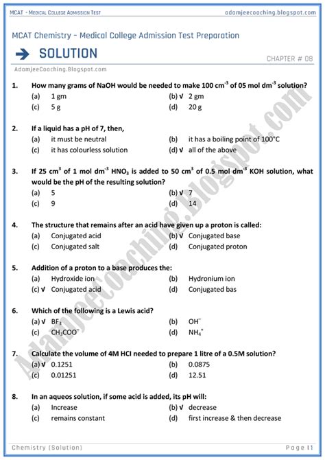 Adamjee Coaching Mcat Chemistry Solution Mcqs For Medical Entry Test