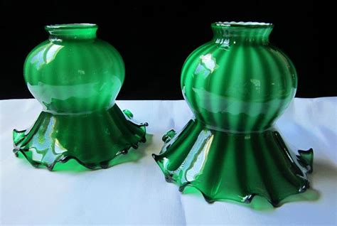 Victorian Ruffled Tulip Lamp Shades Pc Vintage Art Glass Set Etsy