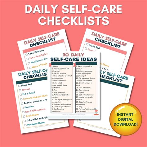 Self Care Checklist Printable For Adults Habit Tracker Self Love Goals