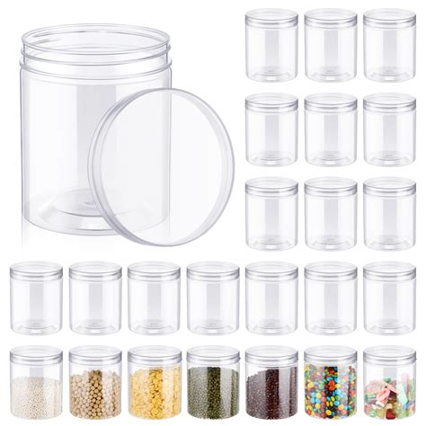 Amazon Irenare 24 Pcs 16 Oz Clear Plastic Jars With Ribbed Lids