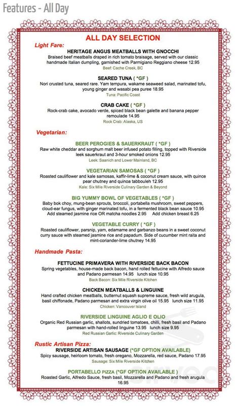 Six Mile Pub Eatery Menu In Victoria British Columbia Canada