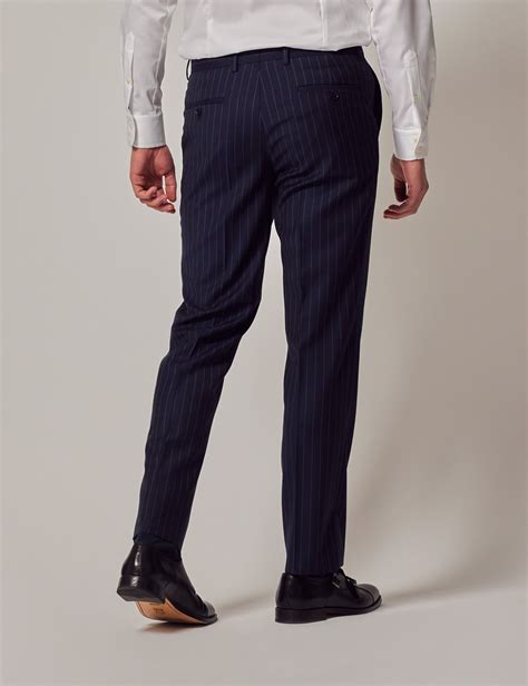 Men S Navy Chalk Stripe Slim Fit Suit Hawes Curtis