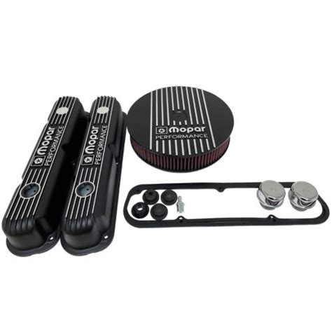 Nos Mopar 318 340 360 Valve Cover And Air Cleaner Kit Black Finned Die Cast Ebay