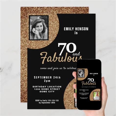 70 And Fabulous Gold Glitter 2 Photo 70th Birthday Invitation Zazzle