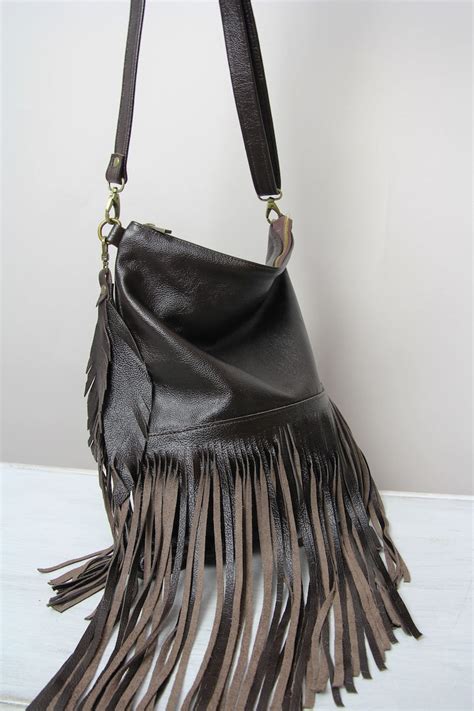 Leather Fringe Handbag Crossbody Boho Brown Fringe Purse Etsy