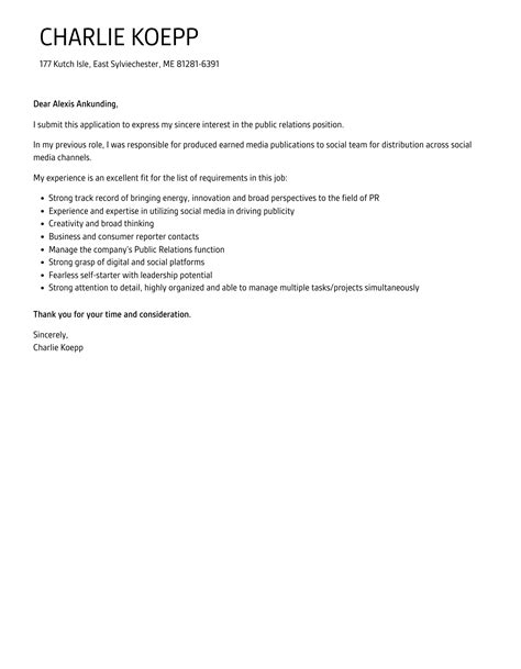 Public Relations Cover Letter Velvet Jobs