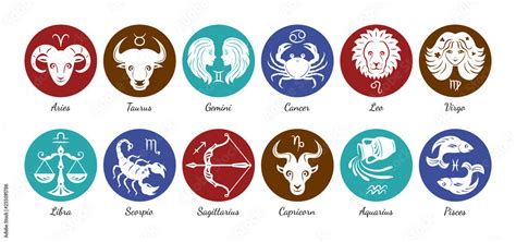 Set Of Zodiac Signs Icons Aries Leo Gemini Taurus Scorpio