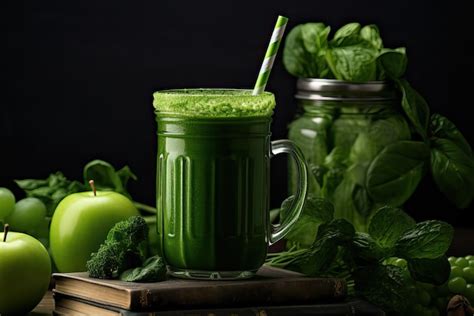 Premium Photo Green Apple And Spinach Smoothie Closeup