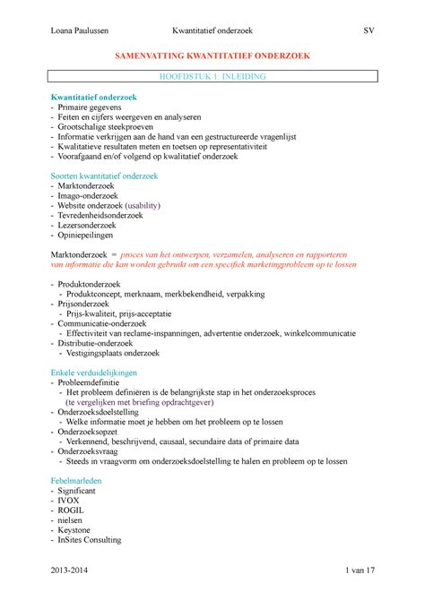 KWAN SV Kwantitatief Onderzoek 1 SAMENVATTING KWANTITATIEF ONDERZOEK